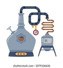 Whiskey Drink Process with Distillation in Pot Still Vector Illustration