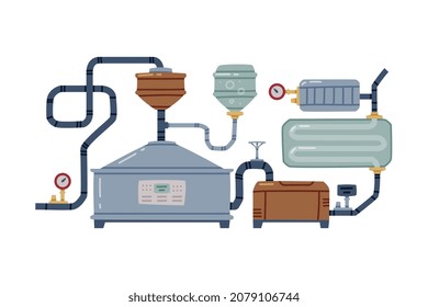 Whiskey Drink Process in Metal Reservoir with Pipe Vector Illustration