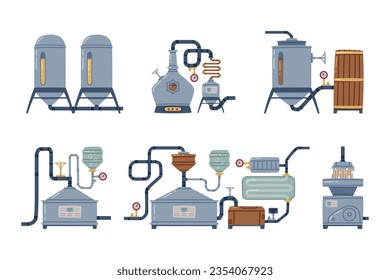 Whiskey Drink Production and Manufacture Vector Set