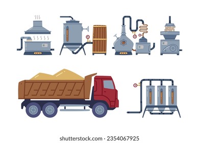 Whiskey Drink Production and Manufacture Vector Set