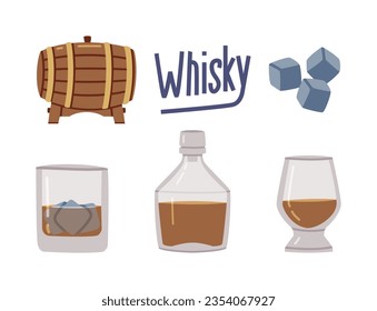 Juego de vectores de fabricación y producción de bebidas de Whiskey