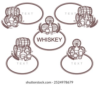 Elementos de whisky y conjunto de marco. Colección icono de whisky. Vector