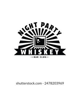 whiskey glass bar club logo design night party concept vintage retro style