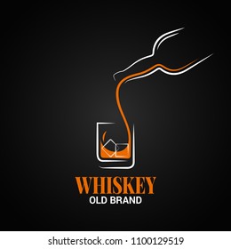 whiskey glass and bottle logo on black background