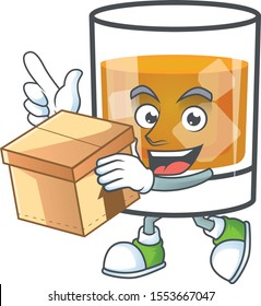 Whiskey in the glass with bring box mascot