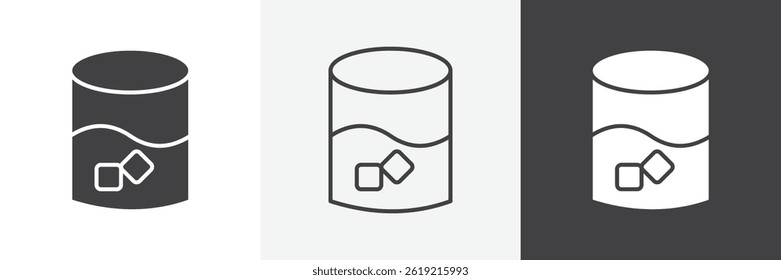 Conjunto de iconos de vectores planos y de revestimiento de vidrio de whisky