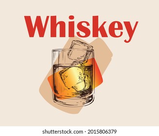 Whiskey Glass Hand Drawn Drink Illustration Whiskey Glass Hand Drawn Drink Illustration