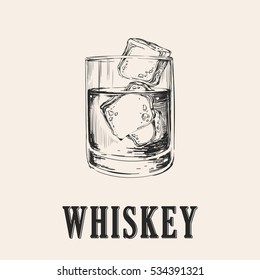 Whiskey Glass. Hand Drawn Drink Vector Illustration.