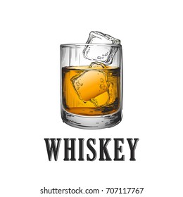 Whiskey Glass. Hand Drawn Drink Vector Illustration.