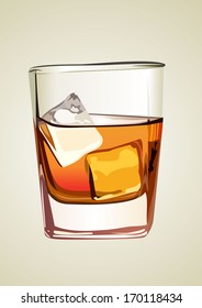 Whiskey in glass with ice