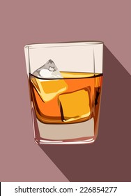 Whiskey in glass with ice