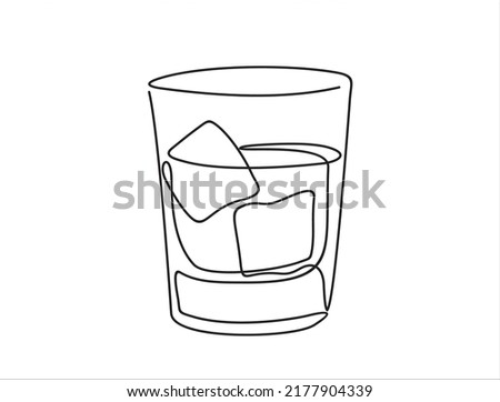 Whiskey in glass with ice continuous one line drawing minimalism design isolated on white background