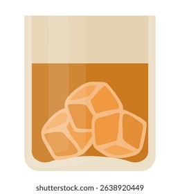 whiskey glass with ice cubes flat cartoon illustration