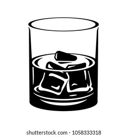 Whiskey glass with ice cubes. Illustration