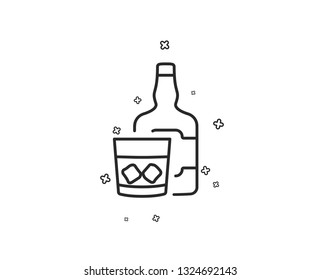Whiskey glass with ice cubes line icon. Scotch alcohol sign. Geometric shapes. Random cross elements. Linear Whiskey glass icon design. Vector