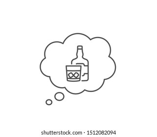 Whiskey glass with ice cubes line icon. Chat bubble design. Scotch alcohol sign. Outline concept. Thin line whiskey glass icon. Vector