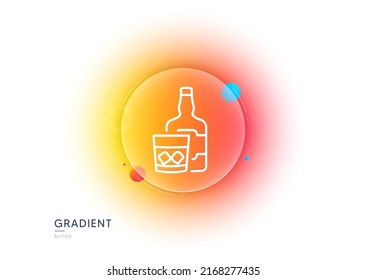 Whiskey glass with ice cubes line icon. Gradient blur button with glassmorphism. Scotch alcohol sign. Transparent glass design. Whiskey glass line icon. Vector