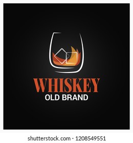 Whiskey Glass With Ice Logo. Brand Of Whisky Design On Black Background