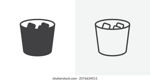 Whiskey Glass icon set in black flat solid and outlined style.