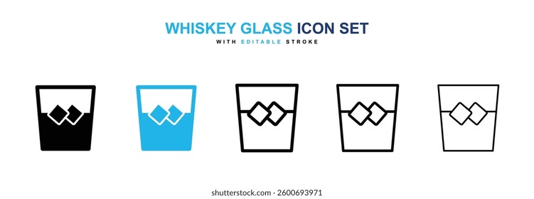 Whiskey Glass icons graphics set in black and blue colors