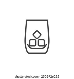 Whiskey Glass line icon. linear style sign for mobile concept and web design. Whiskey glass with ice cubes outline vector icon. Symbol, logo illustration. Vector graphics