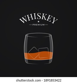 Whiskey glass logo. Bourbon or whisky in glass on black background