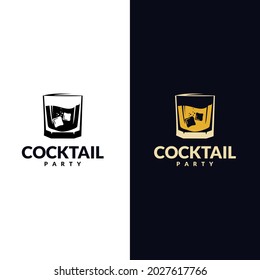 Whiskey glass logo. Creative trendy design element for pub advertising, prints, posters. Vector vintage illustration.