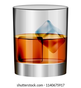 Whiskey glass mockup. Realistic illustration of whiskey glass vector mockup for web design isolated on white background