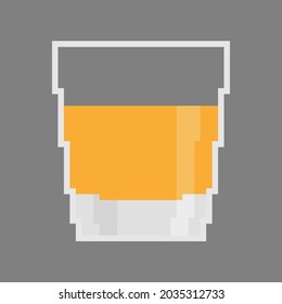 Whiskey in glass pixel art. Alcohol pixelated. 8 bit illustration