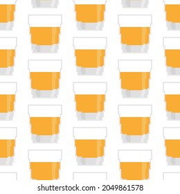Whiskey in glass pixel art pattern seamless. Alcohol pixelated texture. 8 bit background