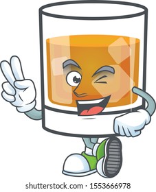 Whiskey in the glass with two finger mascot