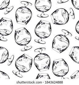 Gafas de whisky, beber alcohol vectorial sin fisuras aislado sobre fondo blanco. Concepto de menú, tarjeta, fondo de pantalla  