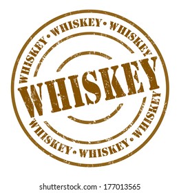Whiskey grunge rubber stamp on white, vector illustration