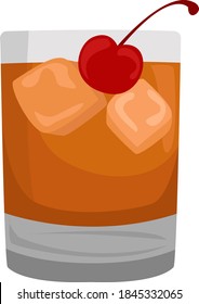 Whiskey with ice, illustration, vector on white background