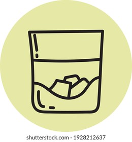 Whiskey with ice, illustration, vector on white background.