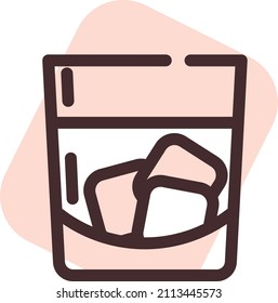Whiskey con hielo, ilustración, vector sobre un fondo blanco.