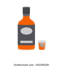 Whiskey icon. A bottle of alcohol and stack. Alcohol stack of ice vector illustration