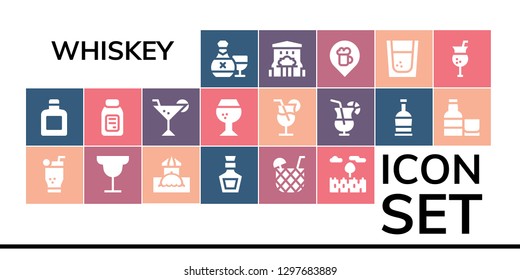  whiskey icon set. 19 filled whiskey icons. Simple modern icons about  - Rum, Whisky, Mojito, Cocktail, Bar, Whiskey, Prairie, Alcohol, Brandy, Tequila