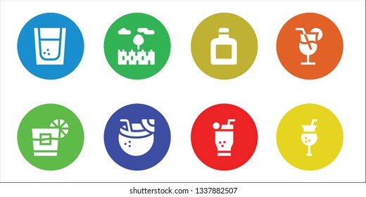 whiskey icon set. 8 filled whiskey icons.  Simple modern icons about  - Tequila, Whiskey, Prairie, Coconut drink, Whisky, Mojito, Cocktail