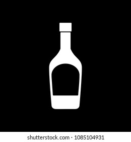 Whiskey icon. Silhouette Whiskey alcohol bottle vector icon for web design isolated on black background