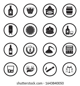 Whiskey Icons. Black Flat Design In Circle. Vector Illustration.