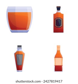 Whiskey icons set cartoon vector. Various alcoholic beverage. Time to drink
