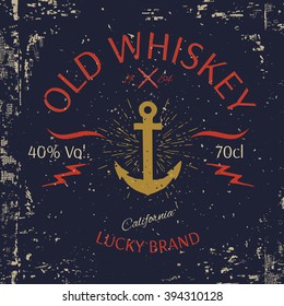 Whiskey Label Design. T-shirt Print. Vector illustration