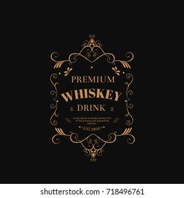 Whiskey label hand drawn vintage typography blackboard retro border vector 