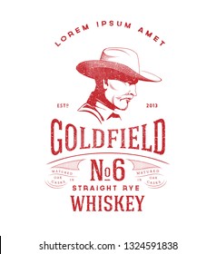 Whiskey Label. Masculine Man In Cowboy Hat. Vintage Lettering Logo