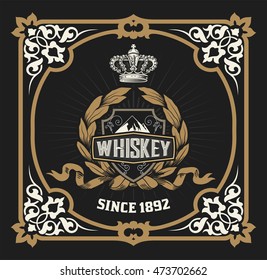 Whiskey label with old frame