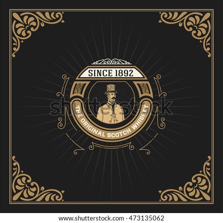 Whiskey label with old frame