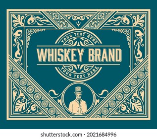 Whiskey label with old frames