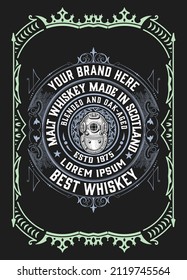 Etiqueta Whiskey con marcos antiguos