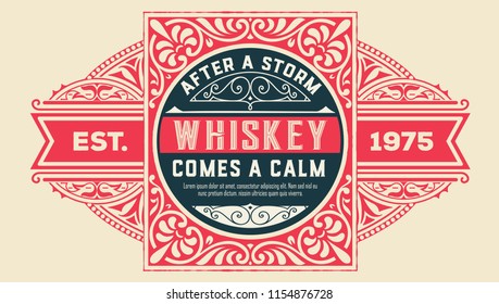 Whiskey label with old frames. Vector layered